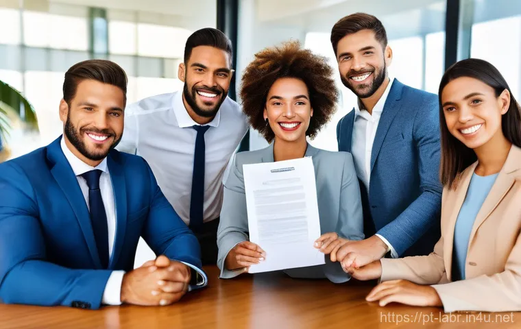 노동법 용어 정리와 해석 - **"A vibrant and diverse group of Brazilian professionals, aged 25-50, engaged in a positive and col...