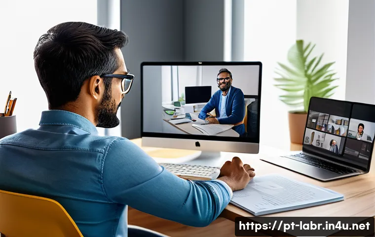 노동법 시험의 기출문제와 트렌드 - A modern home office setup illustrating a Brazilian professional working remotely, surrounded by leg...