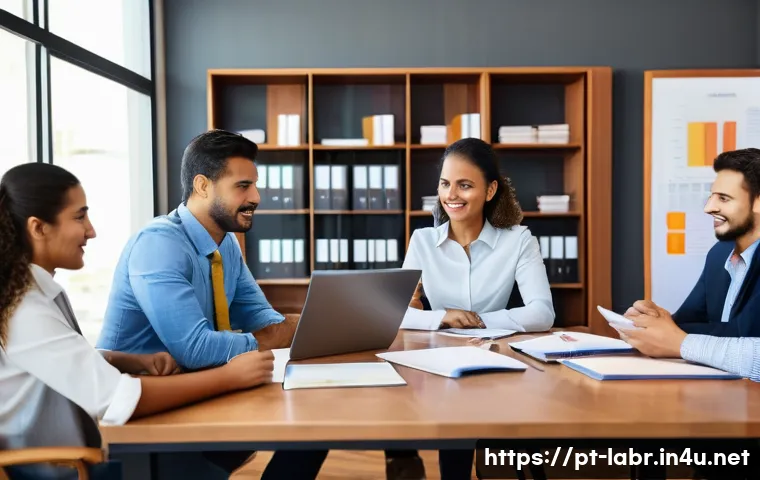 노무사와 중소기업 HR 컨설팅 - A professional small business office environment in Brazil, showing a diverse team of employees and ...